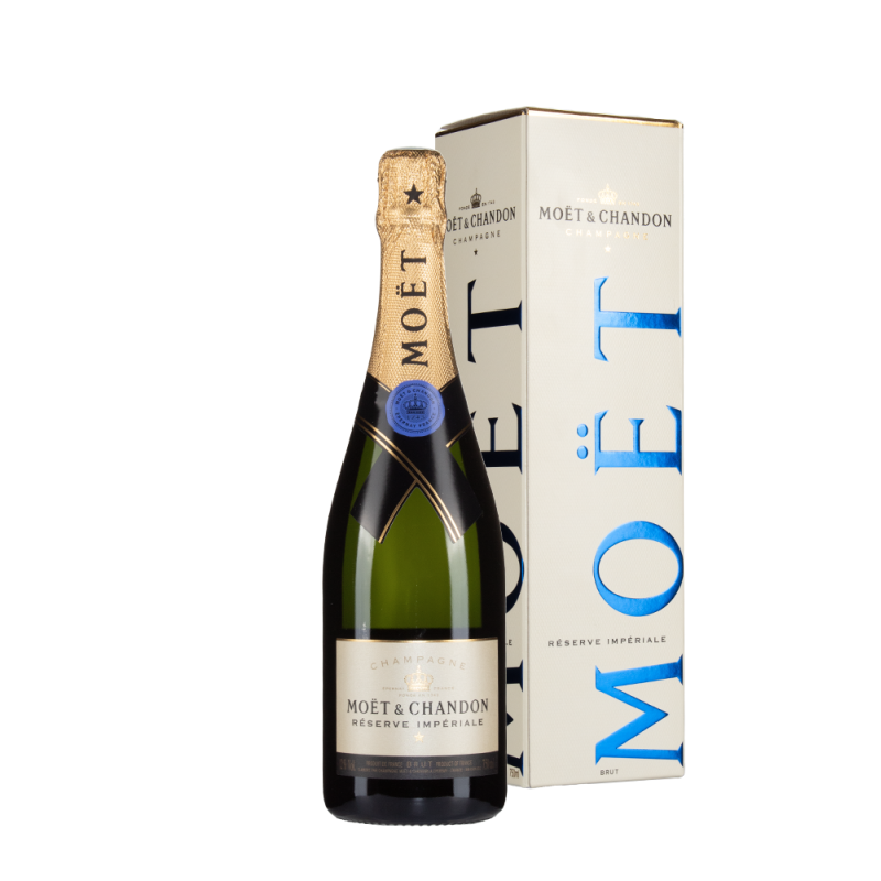 Bottiglia di Moet et Chandon Reserve Imperial con astuccio Bottiglia di Moet et Chandon Reserve Imperial con astuccio