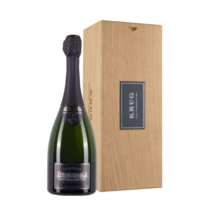 Bottiglia di champagne Krug Clos d'Ambonnay 2002 cassa legno da 0.75l