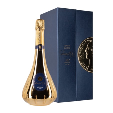 Bottiglia di champagne De Venoge Cuvée Anniversarie Louis XV 1996 Astuccio