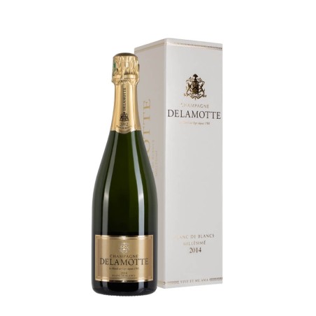 Bottiglia di champagne Delamotte Blanc De Blancs Millésime anno 2014 Con Astuccio