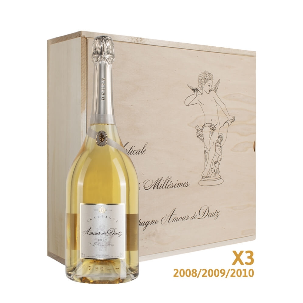 Magnum di champagne Deutz Amour De Deutz Verticale  Millésimé annate 2008-2009-2010 in cassa Legno