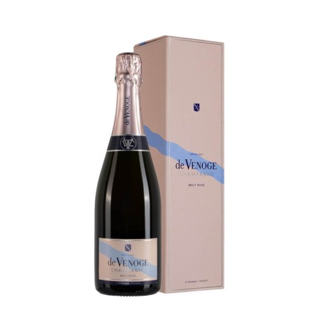 Bottiglia di champagne De Venoge Cordon Bleu Brut Rosè con astuccio