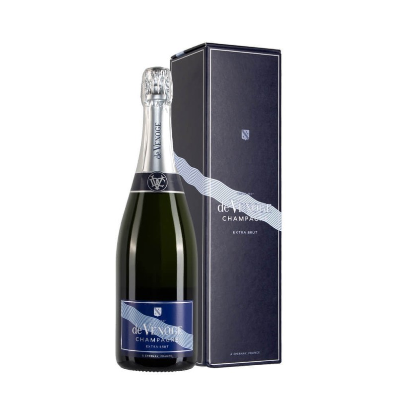 Bottiglia di champagne De Venoge Cordon Bleu Extra Brut con astuccio Bottiglia di champagne De Venoge Cordon Bleu Extra Brut con astuccio