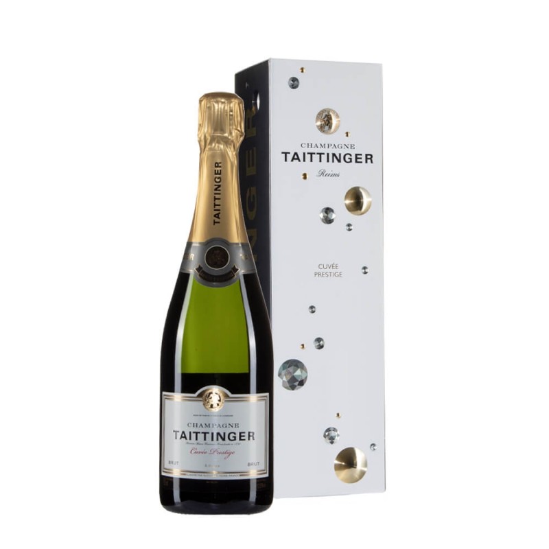 Bottiglia di Taittinger Cuvée Prestige con astuccio Bottiglia di Taittinger Cuvée Prestige con astuccio