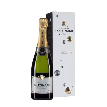 Bottiglia di Taittinger Cuvée Prestige con astuccio