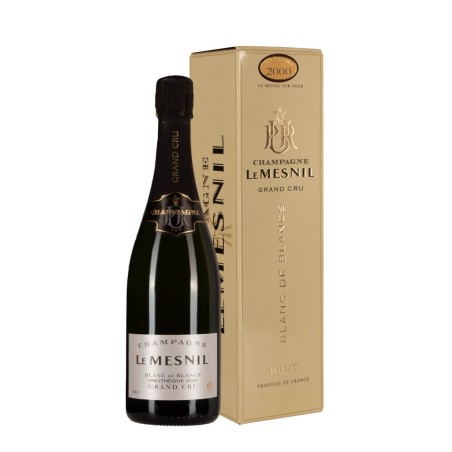 Bottiglia di Le Mesnil Blanc de Blancs Vinothèque 2000 con Astuccio