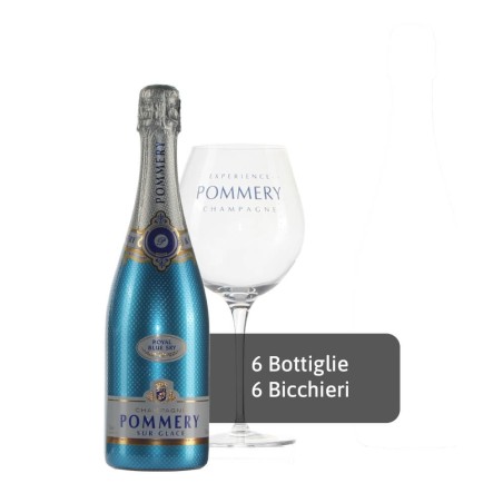 Box 6 Pommery Sky Blue + 6 Bicchieri