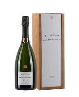 Bottiglia di Champagne Bollinger La Grande Année 2015 in cassa legno