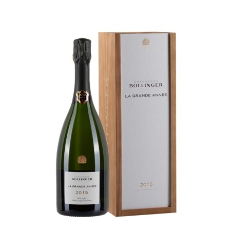 Bottiglia di Champagne Bollinger La Grande Année 2015 in cassa legno
