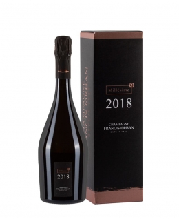 Bottiglia di champagne Francis Orban Millesime 2018 con astuccio