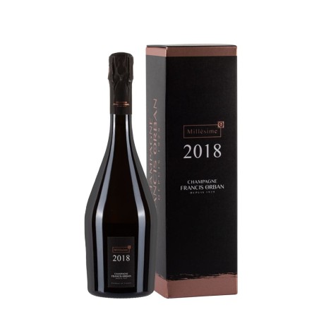 Bottiglia di champagne Francis Orban Millesime 2018 con astuccio