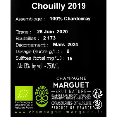 Retro etichetta Bottiglia di champagne Marguet Chouilly 2019 da 0.75l