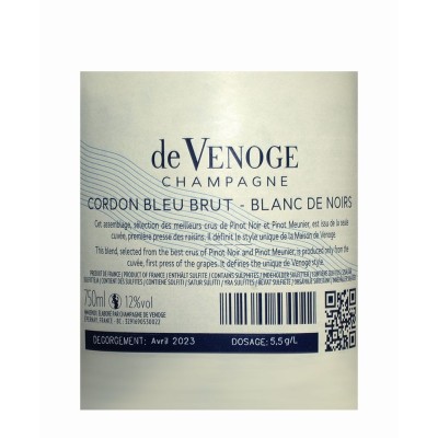 Retro etichetta Bottiglia di champagne De Venoge Cordon Bleu Brut Blanc De Noirs da 0.75l