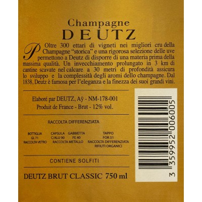 Retro etichetta Bottiglia di champagne Deutz Brut Classic con astuccio da 0.75l