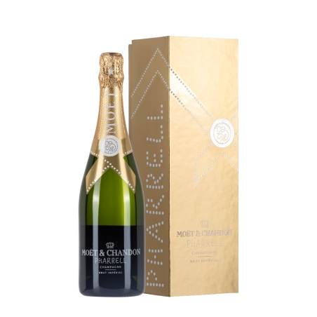 Bottiglia di champagne Moet & Chandon Brut imperial x Pharrell Williams Gold Box da 0,75l