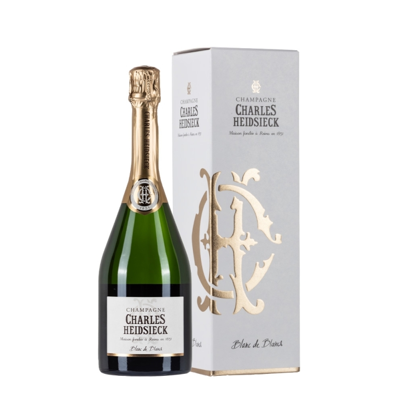 Bottiglia di champagne Charles Heidsieck Blanc de Blancs con astuccio da 0,75l Bottiglia di champagne Charles Heidsieck Blanc de Blancs con astuccio da 0,75l