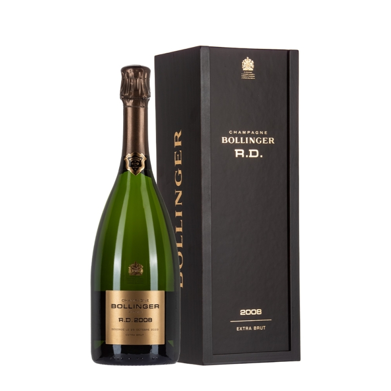 Bottiglia di champagne Bollinger R.D. 2008 in cassa legno da 0,75l Bottiglia di champagne Bollinger R.D. 2008 in cassa legno da 0,75l